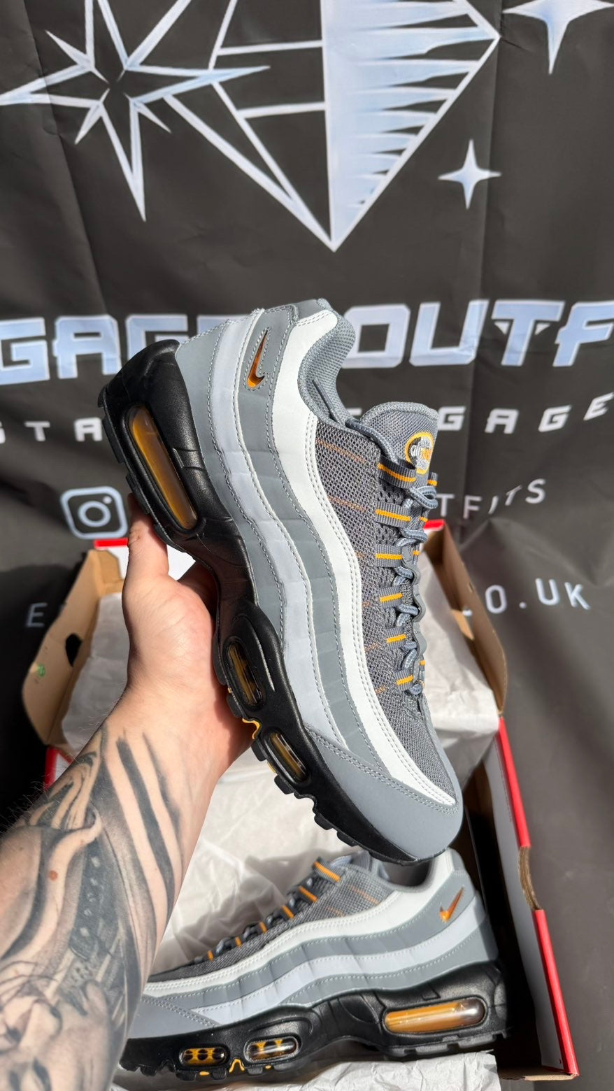 Nike Air Max 95 wolf Grey Orange Trainers UK 9 Men’s Shoes