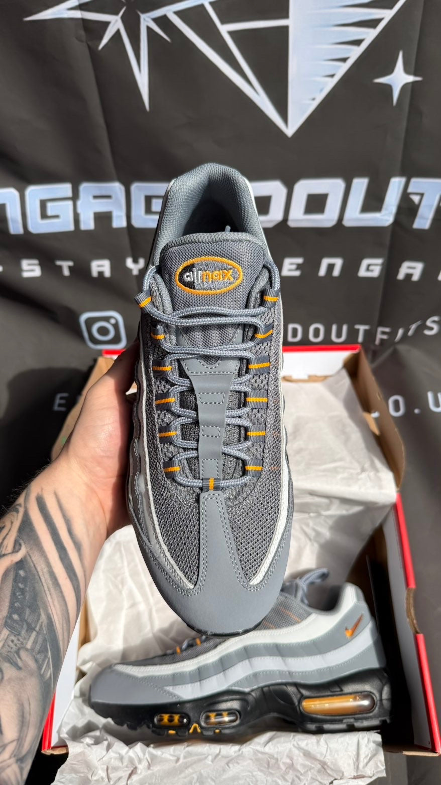 Nike Air Max 95 wolf Grey Orange Trainers UK 9 Men’s Shoes